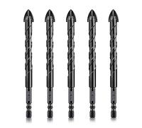Meccion Tile Drill Bit 12mm x 5Pcs Professional Cross Tungsten Carbide Tip Drill Bits for Tile, Brick, Glass, Porcelain, Plastic, Wood, Cement, Mild Metal