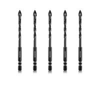 Meccion Tile Drill Bit 6mm x 5Pcs Professional Cross Tungsten Carbide Tip Drill Bits for Tile, Brick, Glass, Porcelain, Plastic, Wood, Cement, Mild Metal