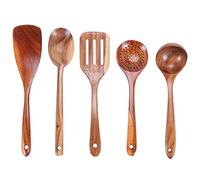 Mecerypt 5-Piece Wooden Cooking Utensils Set - Eco-Friendly & Non-Scratch Spatula and Spoons for Nonstick Cookware