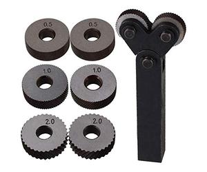 Mecerypt 7 Pcs Double Wheel Knurling Tool Set 0.5mm 1mm 2mm Linear Wheel Set Steel Lathe Set Wheel Knurling Tool