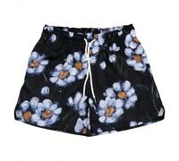 MECH-ENG Men's Graphic Print Shorts Boho Lightweight Athletic Running Workout Mesh Beach Summer Shorts, Black Flower, Large