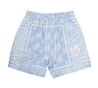 MECH-ENG Men's Paisley Shorts Mesh Graphic Bandana Print Boho Summer Beach Lightweight Drawstring Shorts, Pale Blue, Small