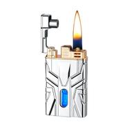 Mecha Metal Smart Kerosene Lighter, Multiple Ignition Methods, with LED Transparent Tank, Windproof, Reusable, Suitable for Candles, Outdoor, Gift for Men(Silver)