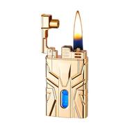 Mecha Metal Smart Kerosene Lighter, Multiple Ignition Methods, with LED Transparent Tank, Windproof, Reusable, Suitable for Candles, Outdoor, Gift for Men(Gold)