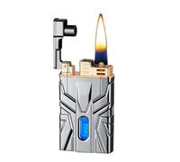 Mecha Metal Smart Kerosene Lighter, Multiple Ignition Methods, with LED Transparent Tank, Windproof, Reusable, Suitable for Candles, Outdoor, Gift for Men(Black)