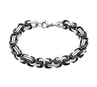 Mechanic Byzantine Goth Punk Rocker Urban Biker Jewelry Flexible Heavy Double Link Men Teens Bracelet Silver Tone Black IP Plated Two Tone Stainless Steel 9 Inch