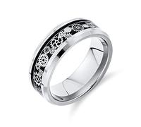 Mechanic Car Racer Ring Punk Rock Motorcycle Biker Jewelry Silver Titanium Rings for Men Wedding Bands Steampunk Gear Wheel Carbon Fiber Inlay Beveled Edges Comfort Fit 8MM