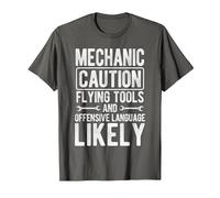 Mechanic Caution Flying Tools & Offensive Language Likely T-Shirt, Men, Asphalt Grey, X-Large