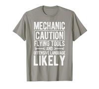 Mechanic Caution Flying Tools & Offensive Language Likely T-Shirt, Men, Slate Grey, Small