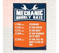 MECHANIC HOURLY RATE Funny Retro Metal Sign Man Cave Bar Pub Plaque Vintage Gift