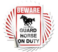 Mechanic Stickers Beware! Guard Horse On Duty Funny Sticker 10 Pcs Funny Signs for Home Decor Outdoor Bar Decor(12X18CM)