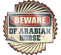 Mechanic Stickers Beware of Arabian Horse Funny Sticker 10 Pcs Funny Signs for Home Decor Outdoor Bar Decor(12X18CM)