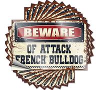 Mechanic Stickers Beware of Attack French Bulldog Funny Sticker 10 Pcs Funny Signs for Home Decor Outdoor Bar Decor(6X9CM)
