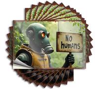 Mechanic Stickers Robotic Guardian: 'No Humans' Warning in A Post-Apocalyptic Fores Stickers 10Pcs Funny Warning Stickers Bumper Stickers(8X12CM)