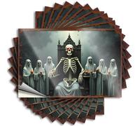 Mechanic Stickers Skeleton Throne with Ghostly Attendants Holding Oranges Stickers 10Pcs Small Sign Decal Stickers for Cars(8X12CM)