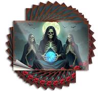 Mechanic Stickers Skeletons in Cloaks Holding Glowing Orb Against Moonlit Sky Stickers 10Pcs Car Window Stickers Funny Coffee Signs(8X12CM)