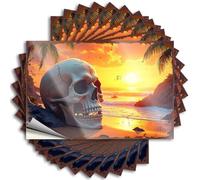 Mechanic Stickers Skull On The Beach: A Mysterious Sunset Scene Stickers 10Pcs Beer Signs for Man Cave Man Cave Bar(12X18CM)