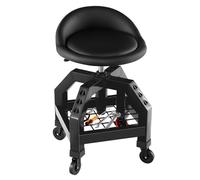 Mechanic Stool, 150kg Capacity Pneumatic Roller Creeper Seat with Tool Tray, 57-71cm Height Adjustable, Swivel Padded Chair for Garage Workshop