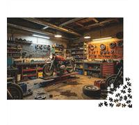 Mechanic Workshop Jigsaw Puzzle 1000Pc Recycled Paper Repair Motorcycle Puzzles for Adults Fun And Challenging Family Game Holiday Blessings Gift for Men 38x26cm/1000pcs