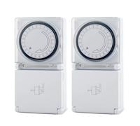 Mechanical 24 Hour Outdoor Timer, IP44 Waterproof, Plug-in Timer, Mechanical Timer with Child Lock and Protective Cover, White, Pack of 2