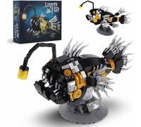 Mechanical Angler Fish Building Set with Light, Creative Ocean Lantern Fishs Ocean Animal Collection Toy, STEM Angler Fish Building Blocks Home Office Decor, Great Gift for Adults(550+ PCS)