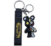 Mechanical Bear Design Keychain with Decorative Strap, Black and Yellow
