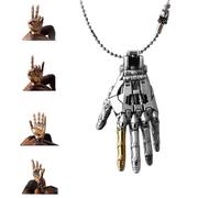 Mechanical Bionic Hand Pendant - Movable Finger Joints Robot Hand Charm Jewelry, Steampunk Necklace Pendant, Punk Lover Gift for Men and Women (Silver)