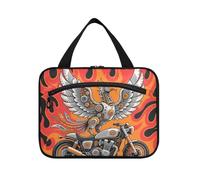Mechanical Bird Motorcycle Fire Red Hanging Travel Bags for Women with Hook, Designer Fashion Cosmetic Bag for Travel Must Haves Camping estuche para guardar maquillaje L