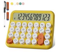 Mechanical Calculator 12 Digit Extra Large 5-Inch LCD Display, DECKLIT Battery Desk Calculator, Big Buttons Easy to Press Use as Office Calculators Desktop, 15°Tilt Screen for Kids Calculator(Yellow)