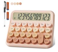 Mechanical Calculator 12 Digit Extra Large 5-Inch LCD Display, DECKLIT Battery Desk Calculator, Big Buttons Easy to Press Office Calculators Desktop, 15°Tilt Screen for Kids Calculator(Gradient Pink)