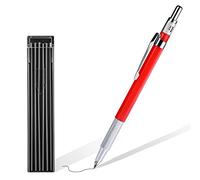 Mechanical Carpenter Pencil Set, 1pc Pencil and 12pcs 2B Pencils Refills Metal Marker Automatic Solid Pencils with Built-In Sharpener for Architect Construction Woodworking Scribering (Red)