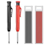 Mechanical Carpenter Pencil Set, 2 Pack with 12 Refills, 2.8 mm Deep Hole Marking Pencil with Built-In Sharpener, 45 mm Long Nose Woodworking Pencil for Wood, Metal, Plastic and Construction Use