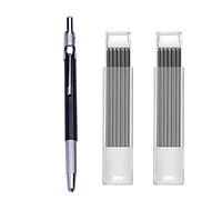 Mechanical Carpenter Pencil Set with BONUS 24 Marker Refills, Mechanical Pencils Metal Marker with Built-in Sharpener 2 mm Solid Deep Hole Construction Pencil for Glass, Ceramics, Hardened Steel.