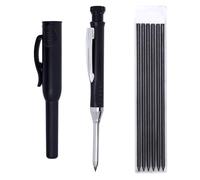 Mechanical Carpenters Pencil, Construction Pencil with 6Pcs Refills, Long Nose Nib Metal Solid Joiners, Deep Hole Marker Woodworking Tools for Builders Architect (Black)