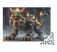 Mechanical Cat Beast 1000 Pieces Puzzles Beautiful View Fire Skeleton Cat Home Decoration Educational Game Gifts Puzzles for Adults Jigsaw Puzzles for Adults 38x26cm/1000pcs