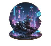 Mechanical Cat Car Coasters Cup Holder Insert Coaster, 2Pcs Absorbent Cork Bar Coasters, Heat Resistant Reusable Anti Slip Drink Coaster Car Decor Auto Accessories for Women