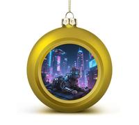 Mechanical Cat Christmas Ball Ornaments - Golden Shatterproof Plastic Vintage Rustic Xmas Tree Decorations Pendant for Family Holiday Wedding Party Xmas Hanging Decoration