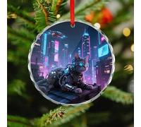 Mechanical Cat Christmas Ornaments - Round Xmas Hanging Ornaments for Christmas Tree Decorations, Farmhouse Rustic Holiday Home Decor and Gift Party Tags (3.1 Inch)