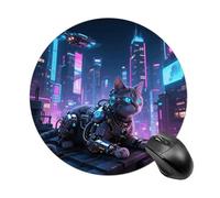 Mechanical Cat Mouse Pad Round Laptop Mouse Mat Cute Computer Mousepad Keyboard Pad Non-Slip Desk Pads for Gaming Office Work Home