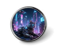Mechanical Cat Steampunk Lapel Pin Metal Brooch Badge Round Button Enamel Style Pinback for Hats Bags Clothing Gift