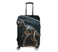 Mechanical Dinosaur Skeleton Travel Luggage Cover Stretchable Airplane Suitcase Protector Sleeve Universal Washable Fit for 19-32 Inch Checked Baggage,Water Resistant Durable Luggage Protector, white