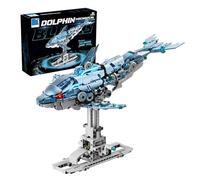Mechanical Dolphin Building Set, 888 Pieces Ideas Machinery Marine Animals Collection Building Blocks, Dolphin Display Model for Home, Creative Gift Building Toy for Adults Boys Girls (Blue)