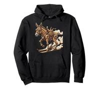 Mechanical Donkey On Skis Vintage Steam Power Pullover Hoodie