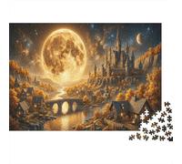Mechanical Full Moon Premium 1000 Pieces Thick Cardboard Puzzle Autumn Castle Town for Older Children 12+ Anxiety Relief Indoor Activity 38x26cm/1000pcs