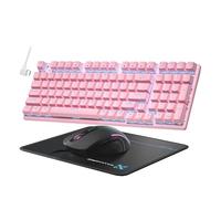 Mechanical Gaming Keyboard and Mouse, 98 Keys LED Backlit Keyboard with Floating Keycap, Ergonomic RGB Gaming Mouse with Mouse Pad Combo, Full Anti-Ghost Wired Keyboard for PC Laptop Gamer, Pink
