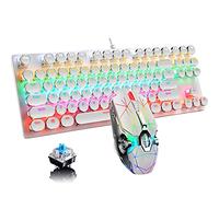 Mechanical Gaming Keyboard and Mouse Combo, 87 Key Retro Punk Typewriter-Style,Blue Switch RGB Rainbow Backlit Keyboard,Cool Breathing Light Lightweight Gaming Mouse for Game and Office,White