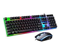 Mechanical Gaming Keyboard and Mouse Set , Rainbow LED, USB Wired Desktop Combo (Black)