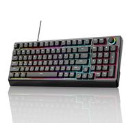 Mechanical Gaming Keyboard with Red Switches:98 Keys with Backlit, Black, Fine-Tune Audio or Brightness Using The Dual-Function knob,17 Lighting Modes,Anti-Ghosting, Wired USB for PC Mac Gaming