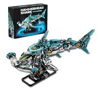 Mechanical Hammerhead Shark Building Set, Marine Animal Bricks Kit, 1323pcs
