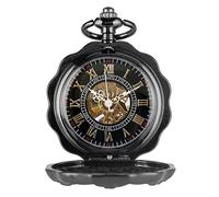 Mechanical Hand Winding Pocket Watch Vintage Roman Numerals Display Golden Skeleton Dial